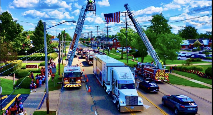 The 9/11 Never Forget Mobile Exhibit procession to Lyndhurst City Hall